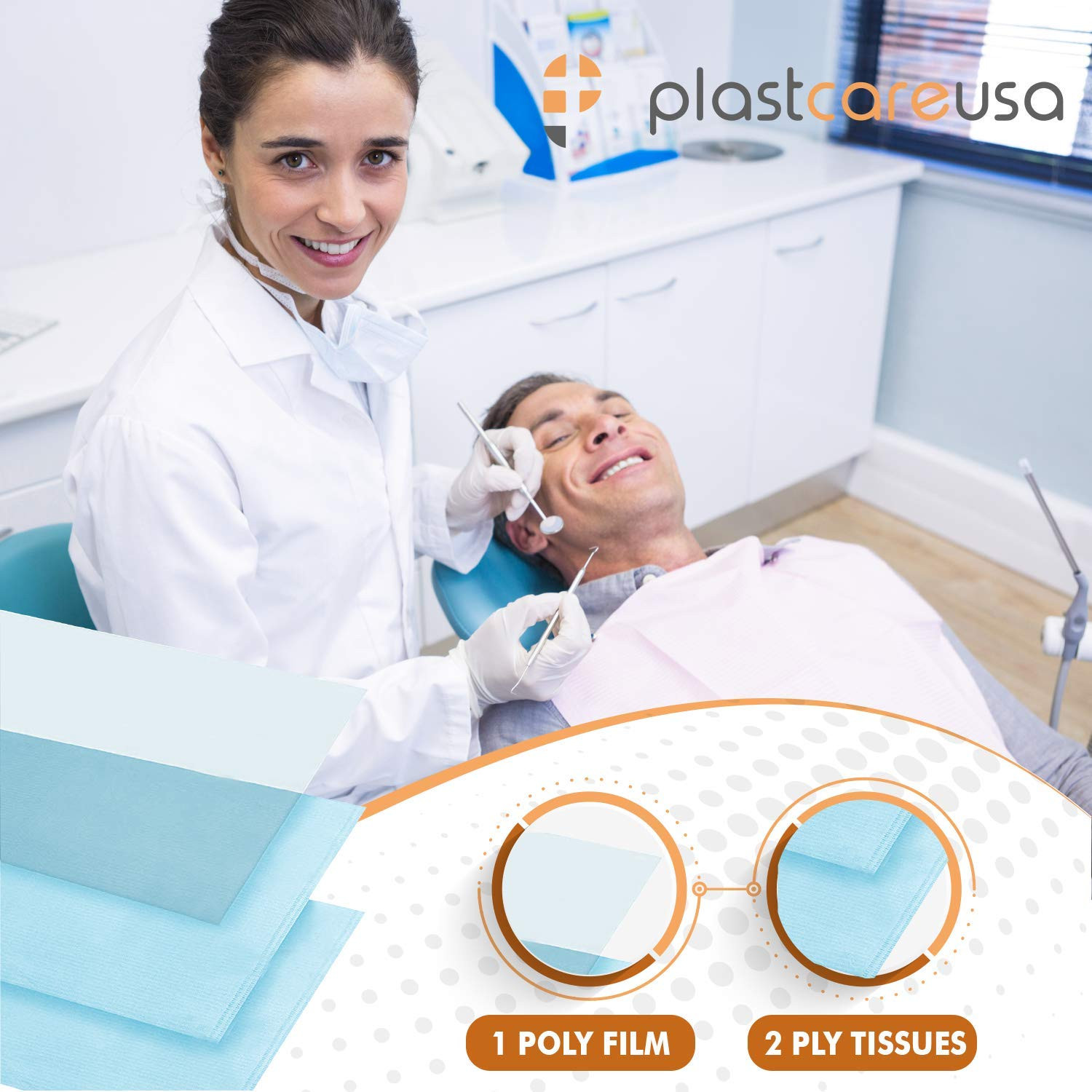 Disposable Dental Bibs 13″X18″ – 3 Ply Waterproof Tattoo Bib Sheet for Patients