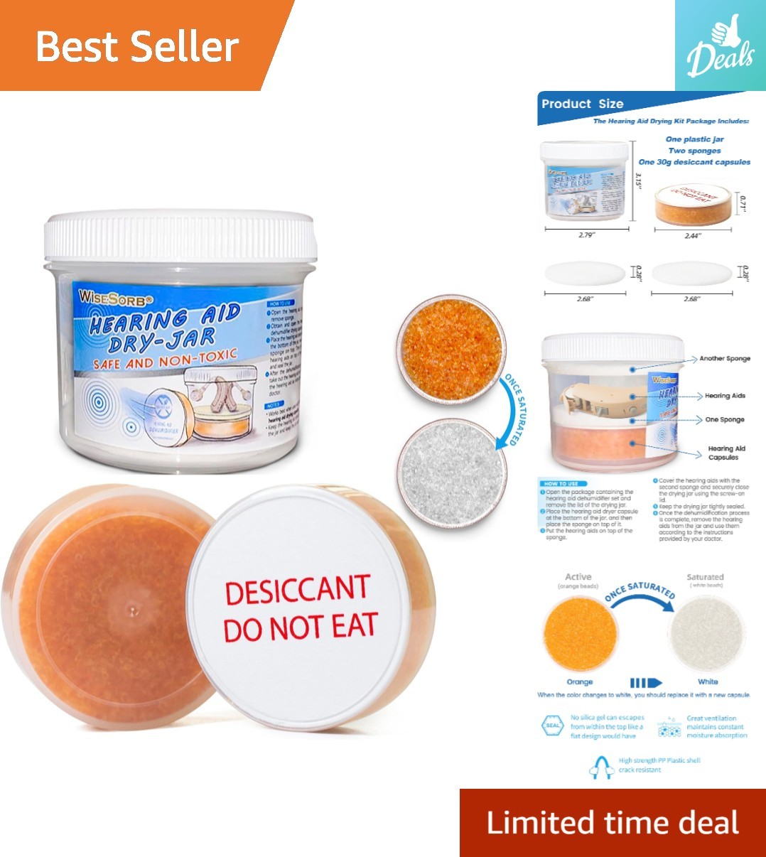 Luxury Hearing Aid Dryer & Jar Set – Monitor Moisture with Indicating Silica Gel
