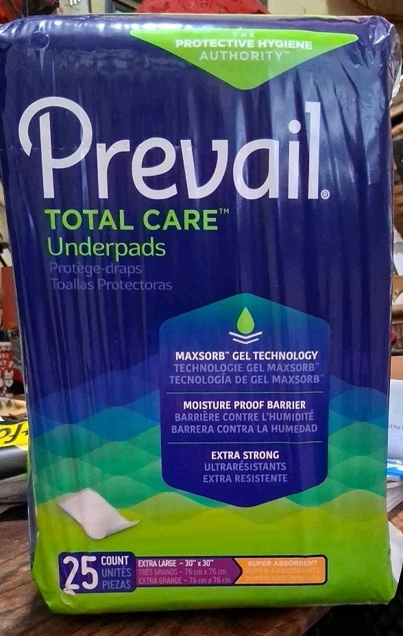 4 Packs Prevail Total Care Underpads Heavy Absorbency UP-100/1 – 25 Ct Box Of 4