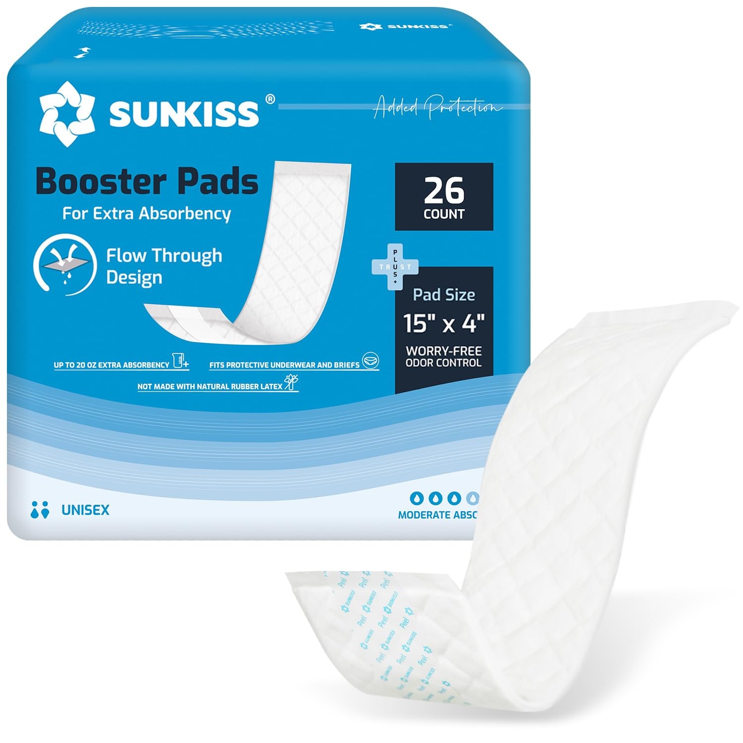 SUNKISS Trustplus Booster Pads 15″ x 4″, Extra 26 Count (Pack of 1), White