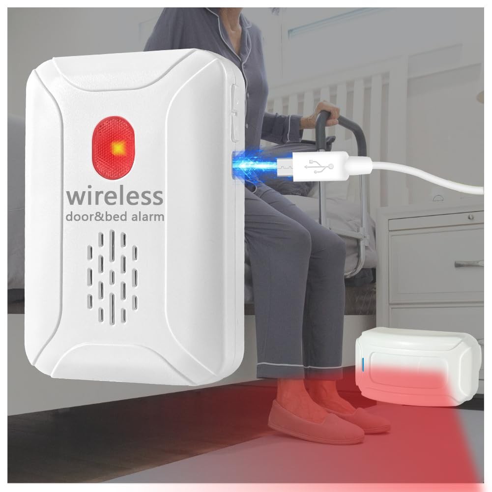Rechargeable Door&Bed Exit Alarm for Elderly Dementia Patients,Wireless Bed A…