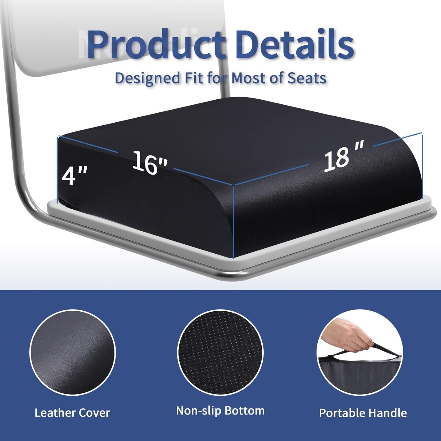 YOUFI Seat Cushion 4″ Memory Foam PU Leather for Sciatica & Back Pain 18x16x4″