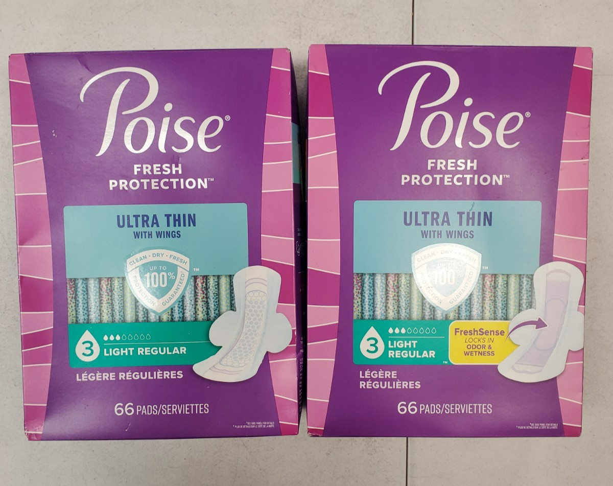 2 Boxes of 66: Poise Ultra Thin Pads + Wings *#3 Light Absorbency* (B1P2a-3865)
