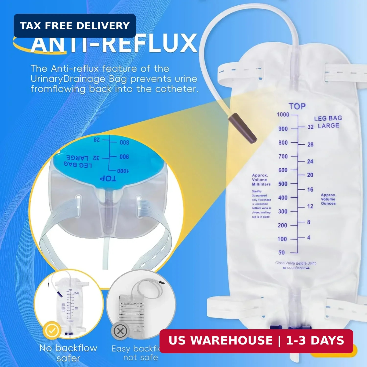5PCS Leg Urinary Drainage Bags,1000ML Large Capacity Catheter Leg Bag,2 Adjustab