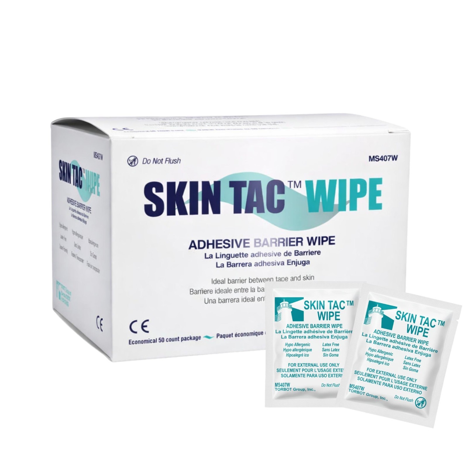Skin Tac Adhesive Barrier Prep Wipes – Liquid Form, Latex-Free, Hypoallergenic,