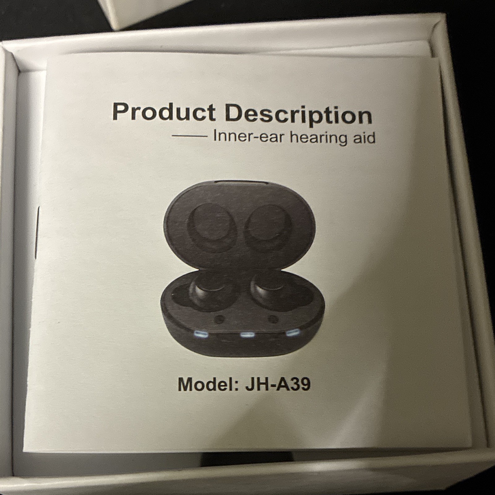 JH-A39 In-Ear (ITE) Rechargeable Hearing Aid Set, Black, Case+USB+Tips