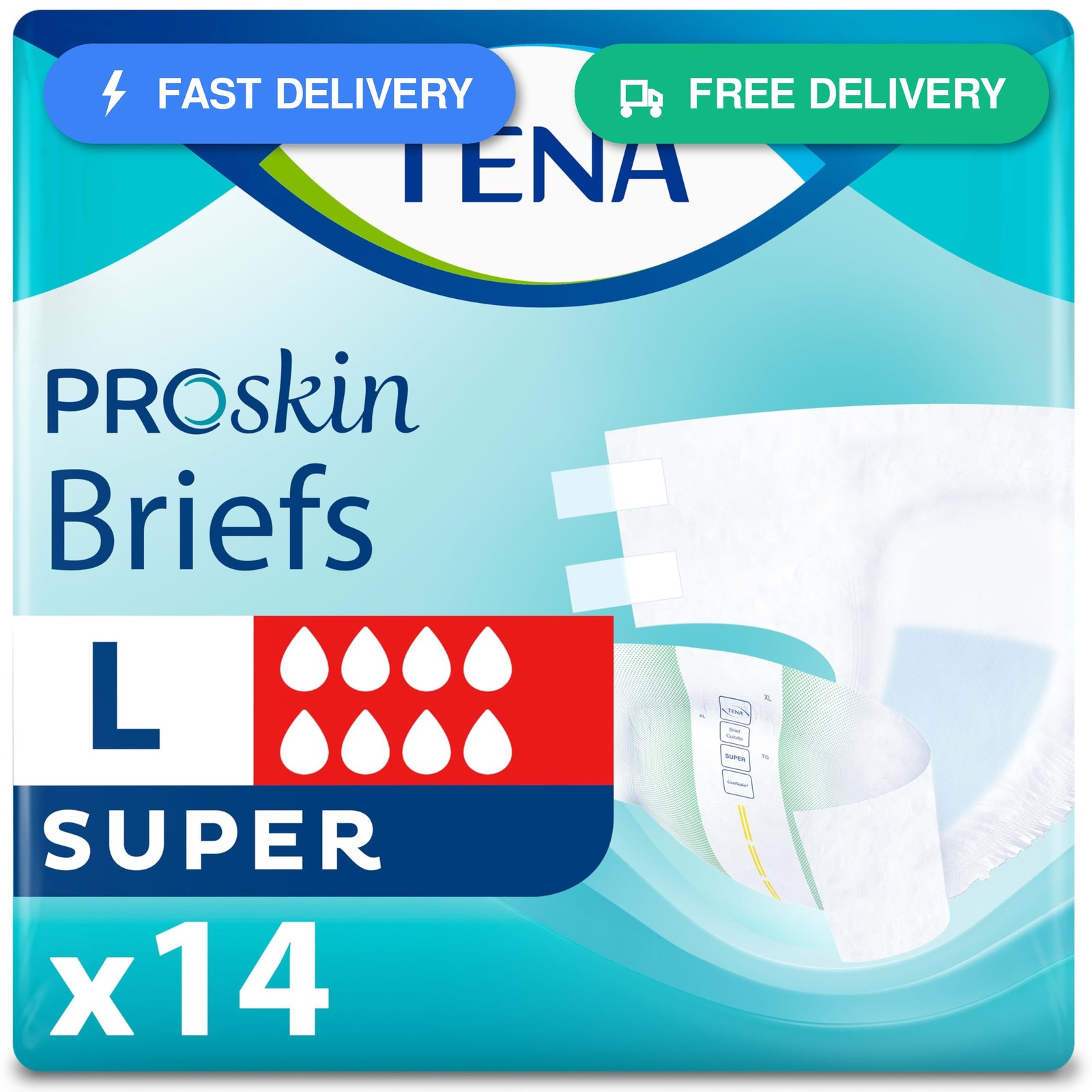 TENA Proskin Super Briefs Incontinence Unisex Large 14 ct
