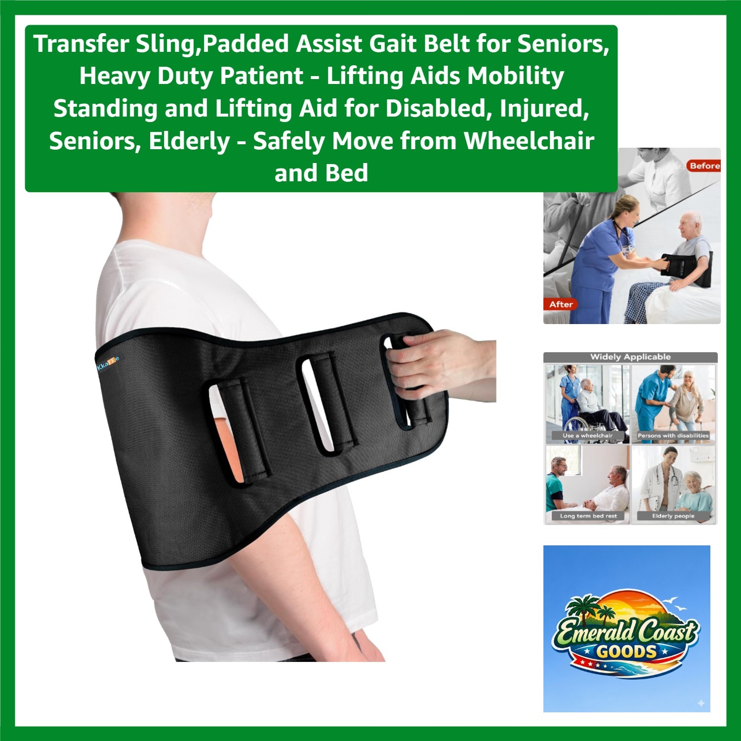 Transfer Sling,Padded Assist Gait Belt for Seniors, Heavy Duty Patient – Lift…