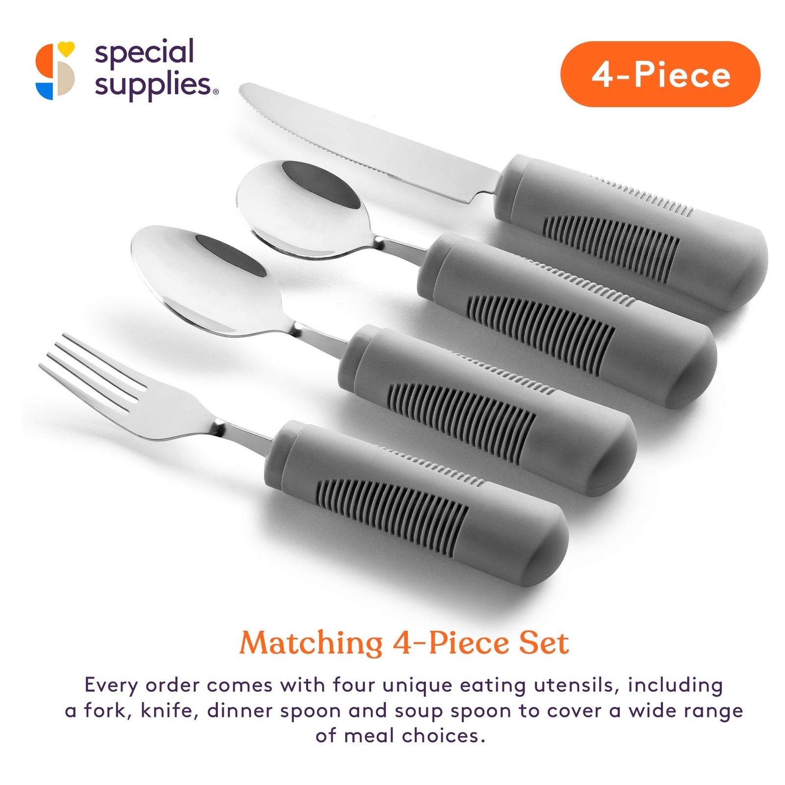Adaptive Utensils (4-Piece Kitchen Set) Weighted, Non-Slip Handles for Hand T…