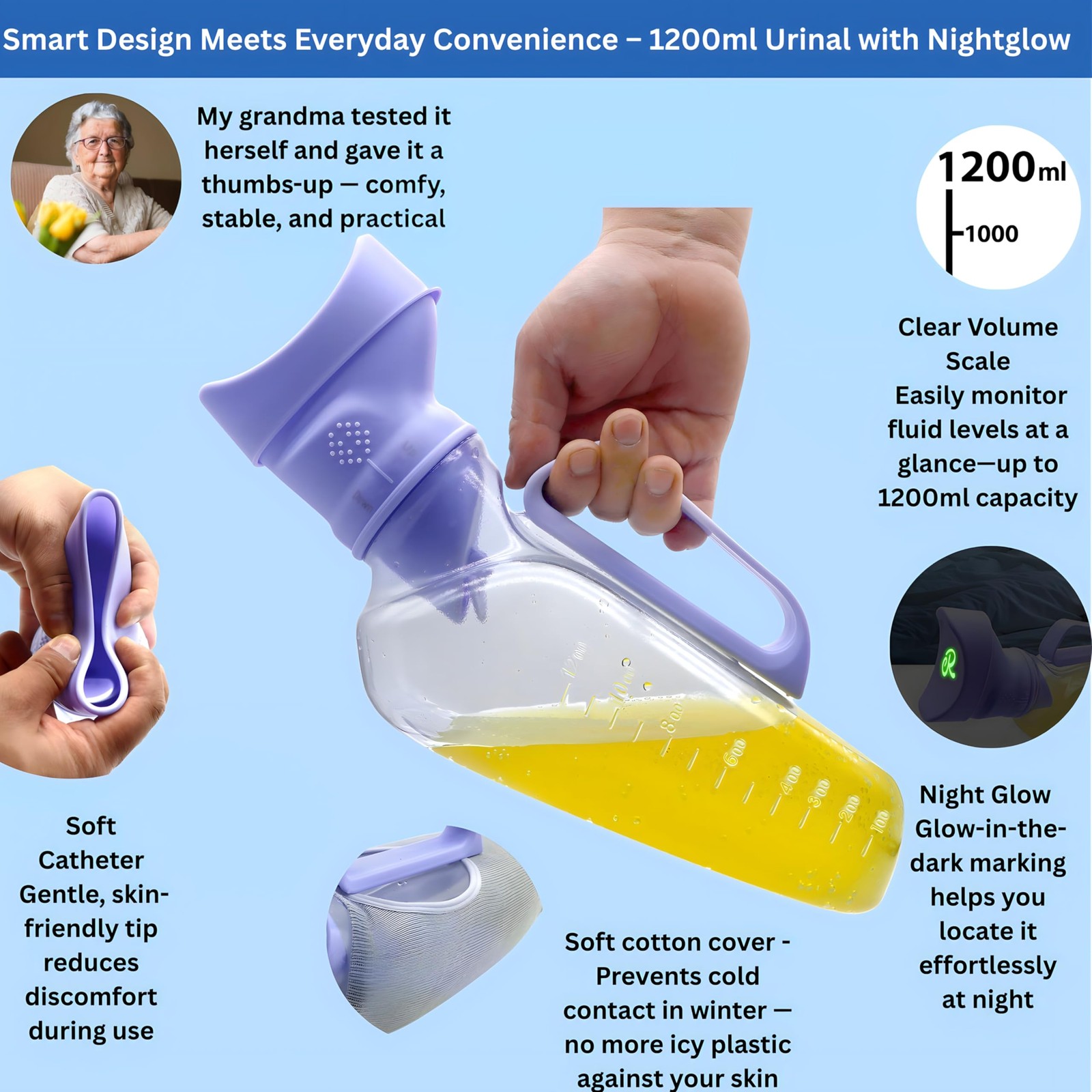 Portable Urinals for Women, 1200ml Nightglow Female Urinal with Upgraded Soft…