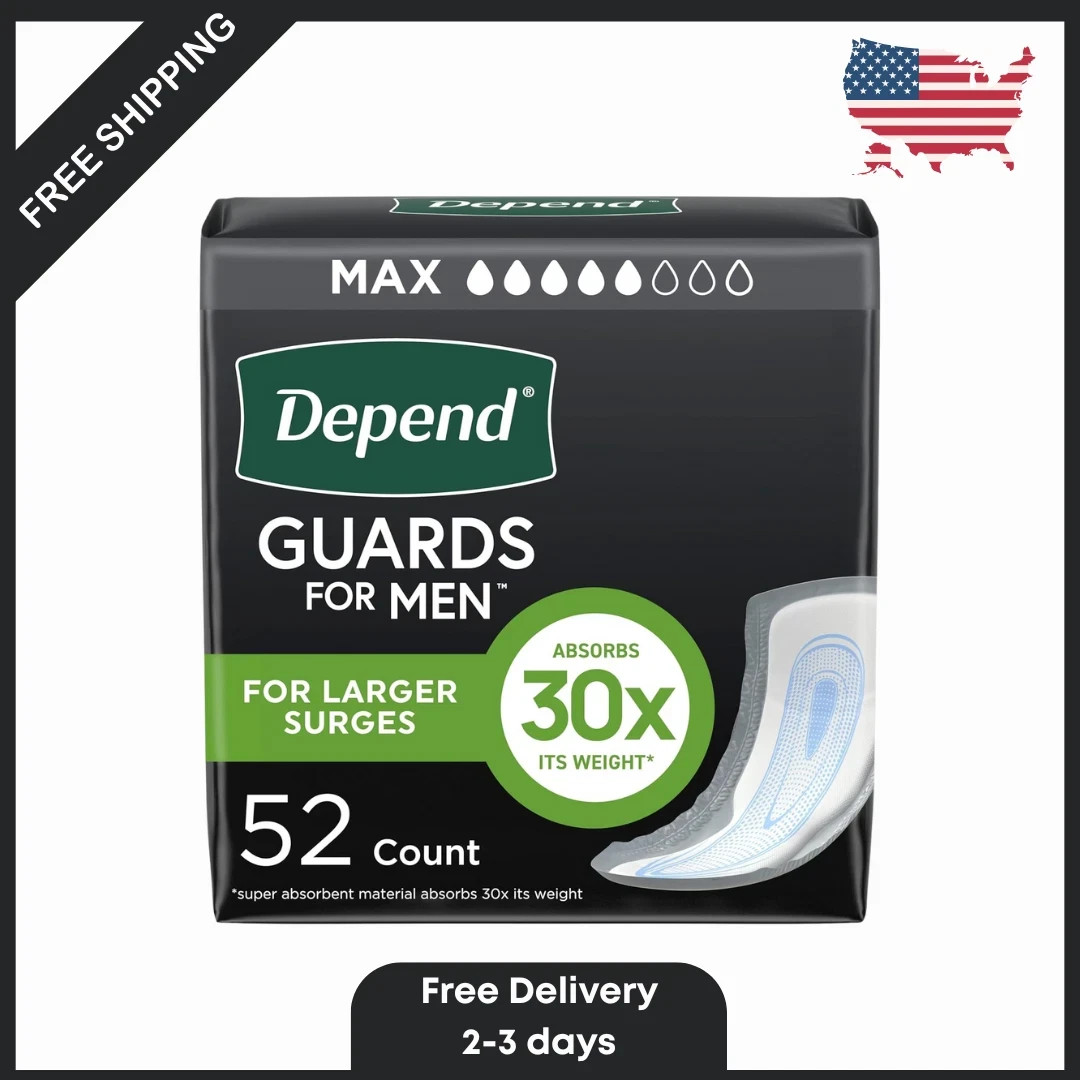 Depend Men’s Incontinence Bladder Control Guards, Maximum Absorbency, 52 Count ✅