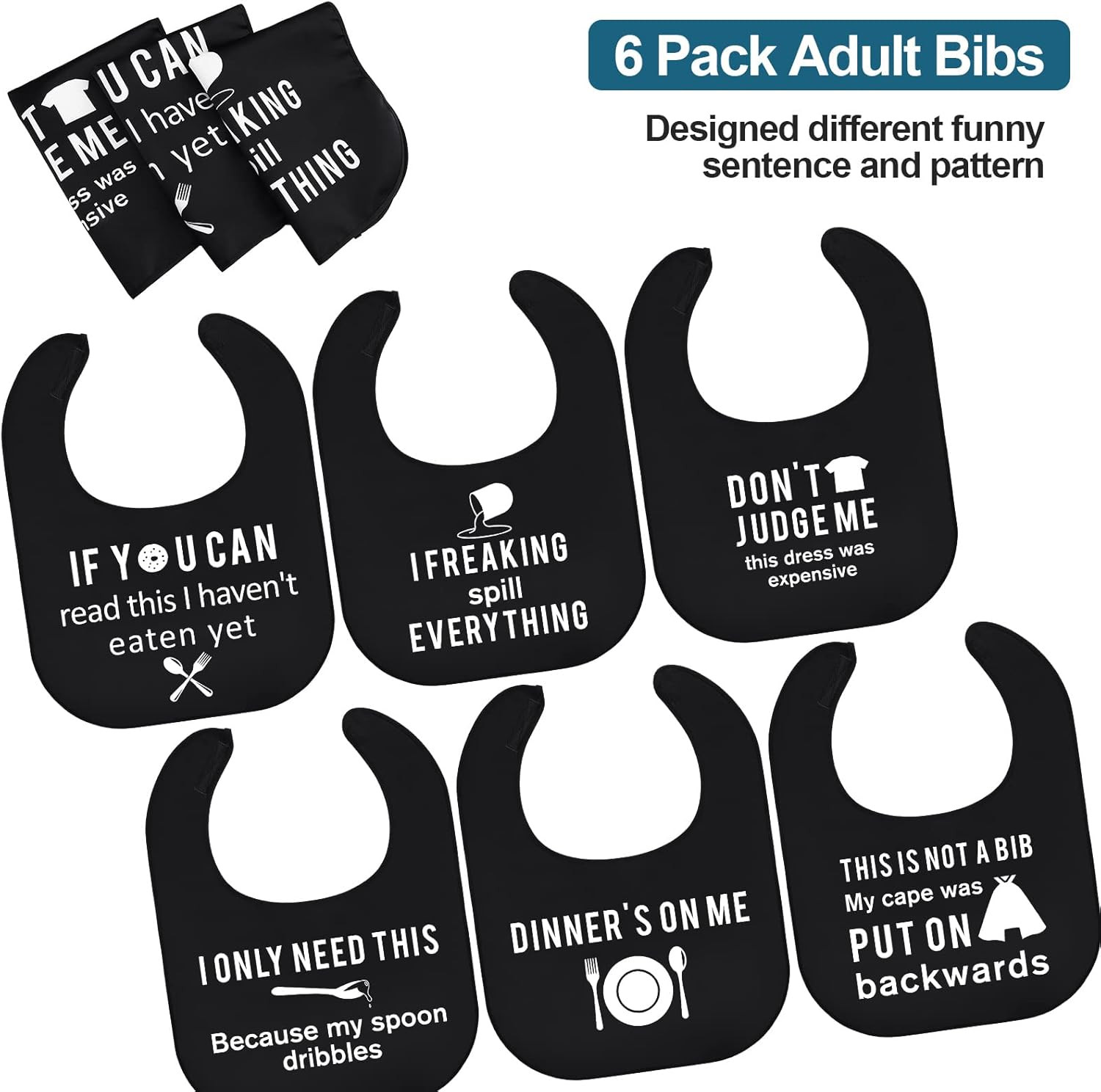 6 Pcs Adult Bibs for Women Men Funny Adult Bibs Washable Waterproof Clothing Pro
