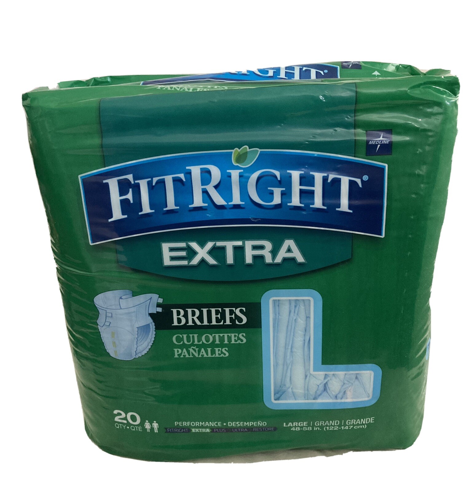 Disposable Underwear FitRight Extra Briefs Size Large 20 Count New Unopened Pack