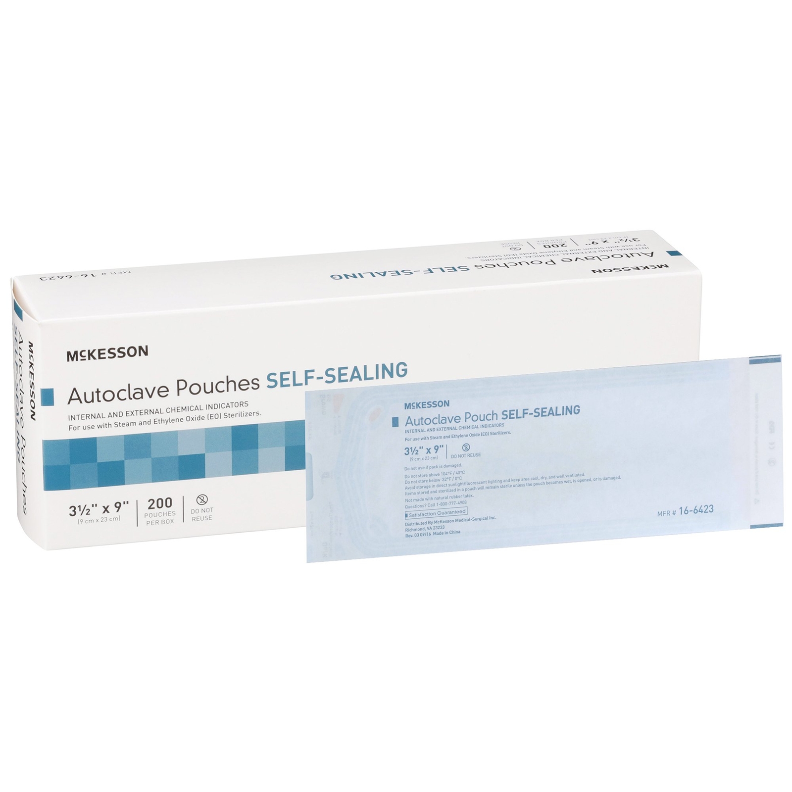McKesson Sterilization Pouch Transparent Blue White 3.5 x 9″ Self Seal 200 Ct