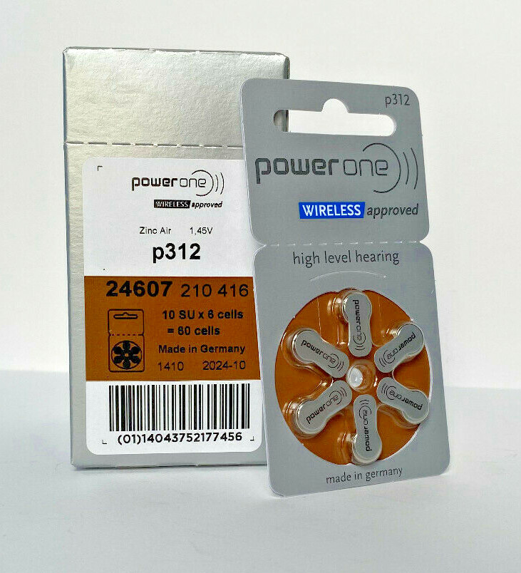 60 count Power One Hearing Aid Batteries, SIZE 312, Newest Version Expires 2025