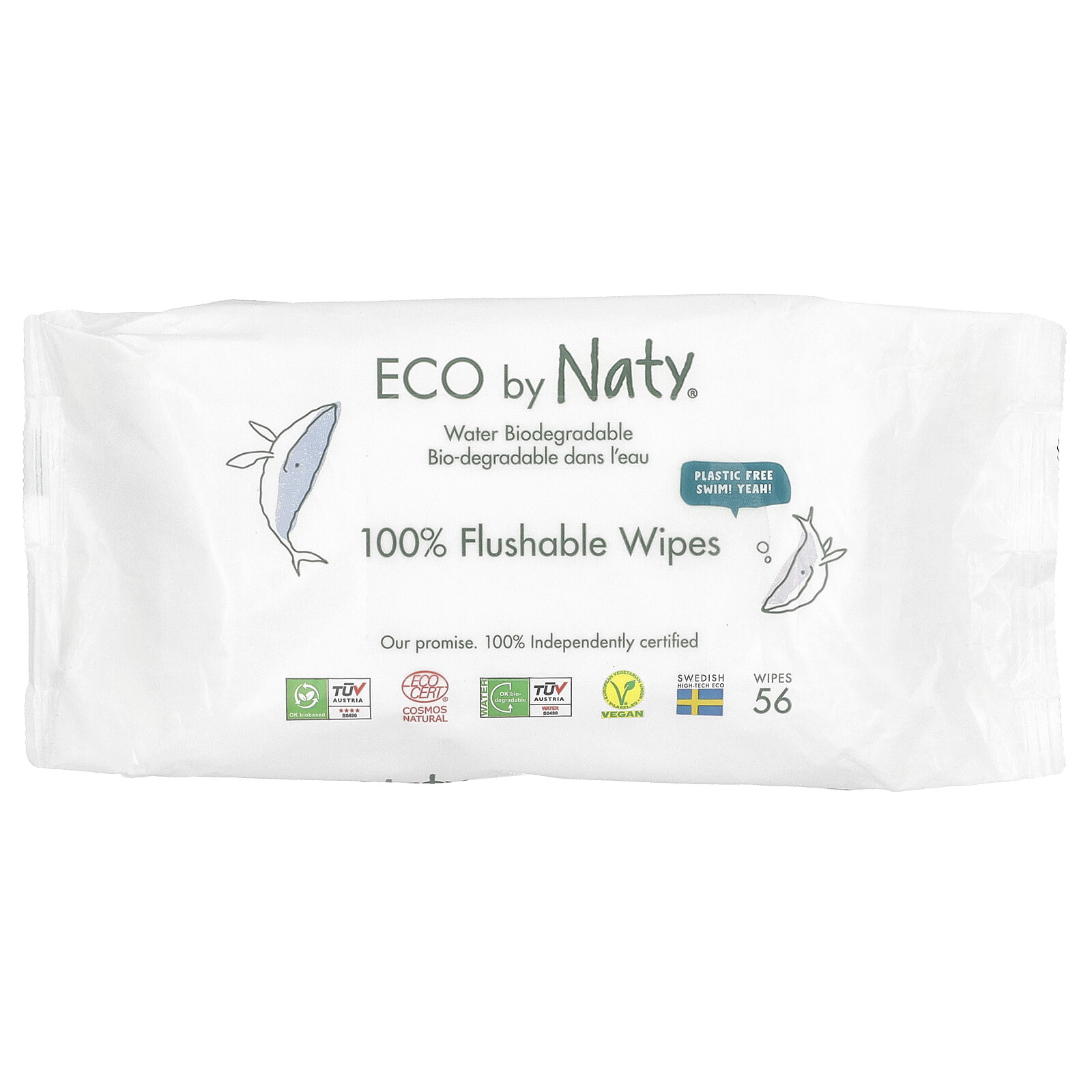100% Flushable Wipes, Fragrance Free , 56 Wipes
