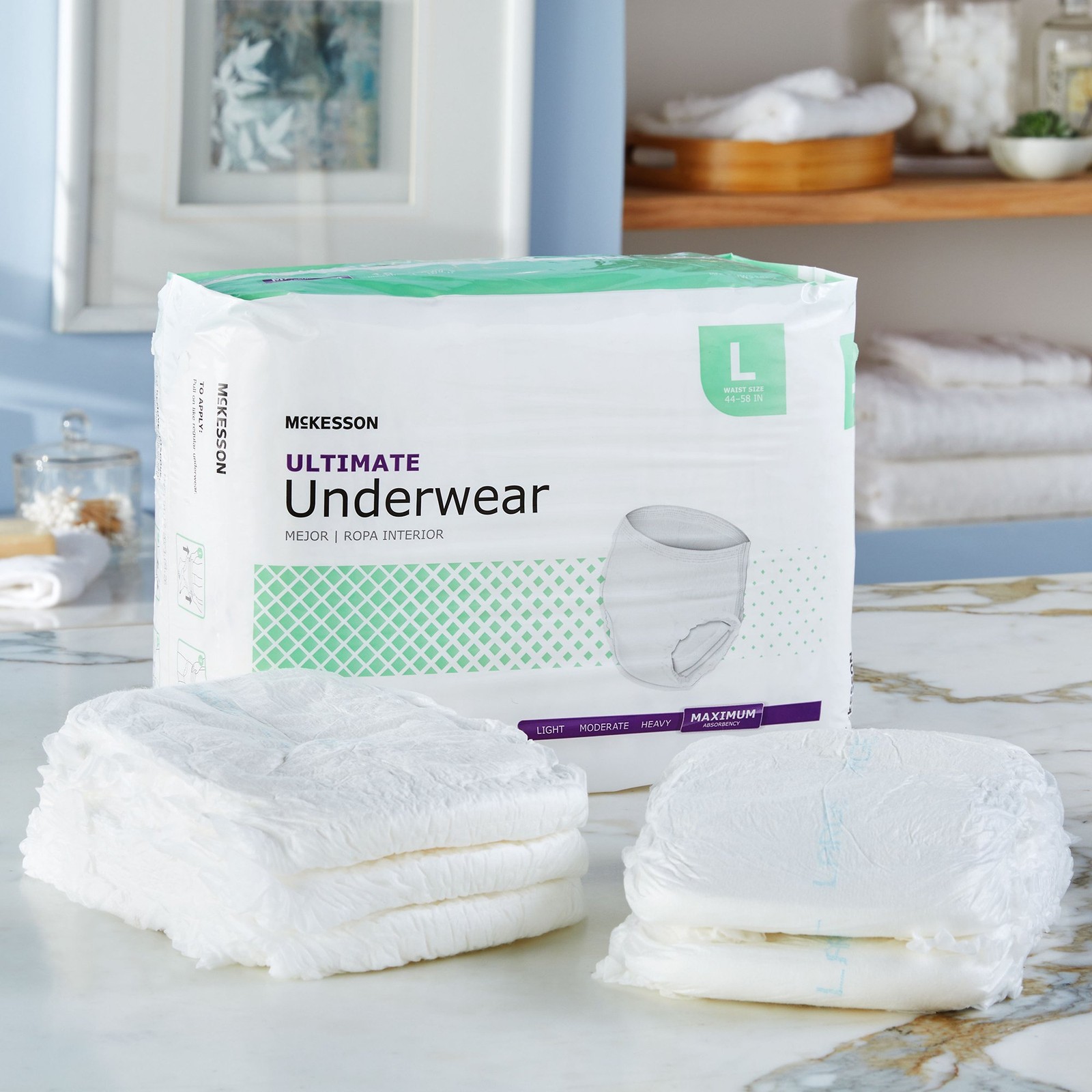 McKesson Adult Disposable Cloth Underwear Maximum Absorbency – Size L 72 Count