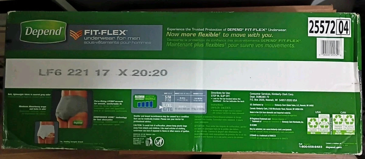 DEPEND (Size: L/XL) Fit-Flex Adult Underwear for Men Grey, 72 Count