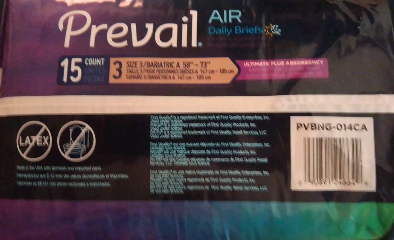Prevail Air Incontinence Brief Size 3 / X-Large Breathable PVBNG-014CA 15 Ct