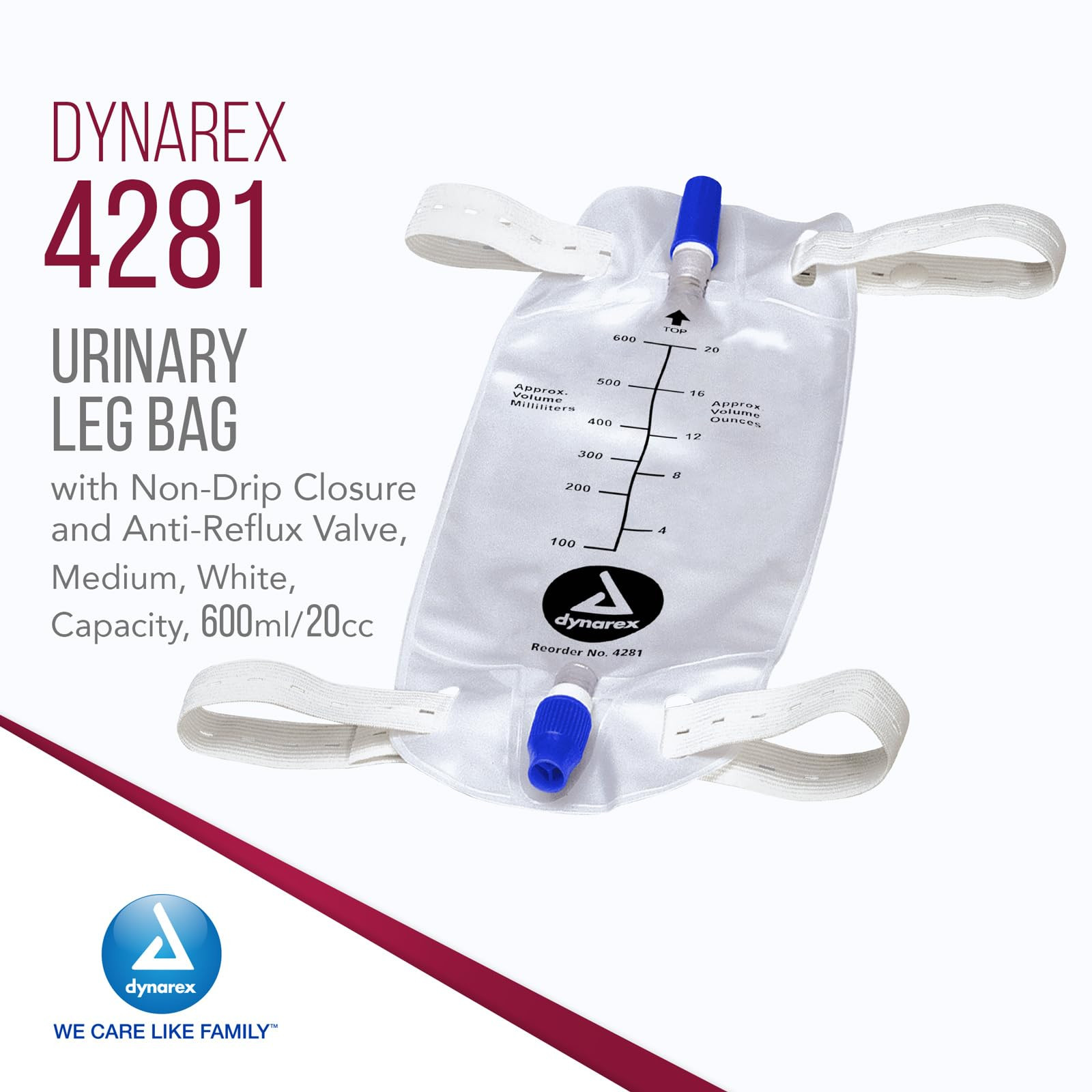 Dynarex Urinary Leg Bag Soft Durable Comfortable Low Profile Easy Use