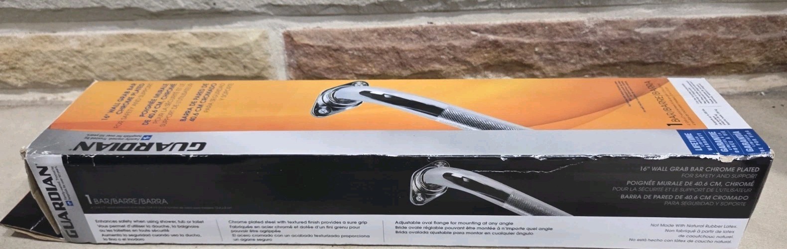 Guardian 16” Wall Grab Bar Chrome Plated, Textured Finish. 40.6cm. Wood Screws