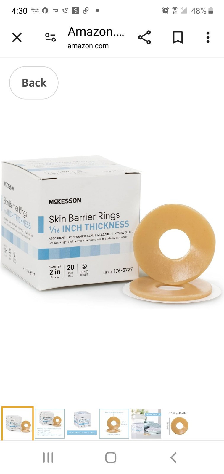 McKesson Moldable Standard Skin Barrier Ring For Ostomy 20 per Box