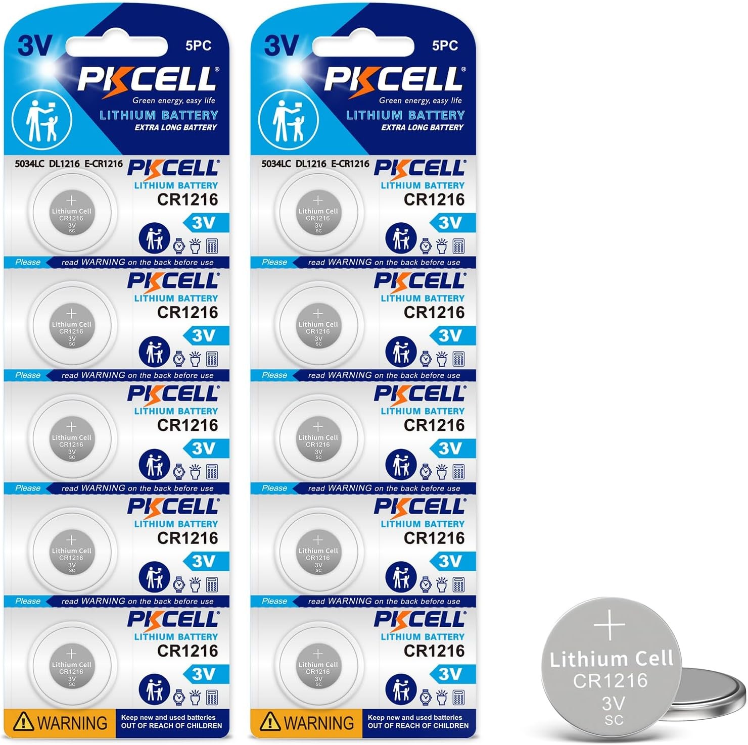 PKCELL 10 Pack CR1216 Watch Battery 3V Lithium 10 Count (Pack of 1)