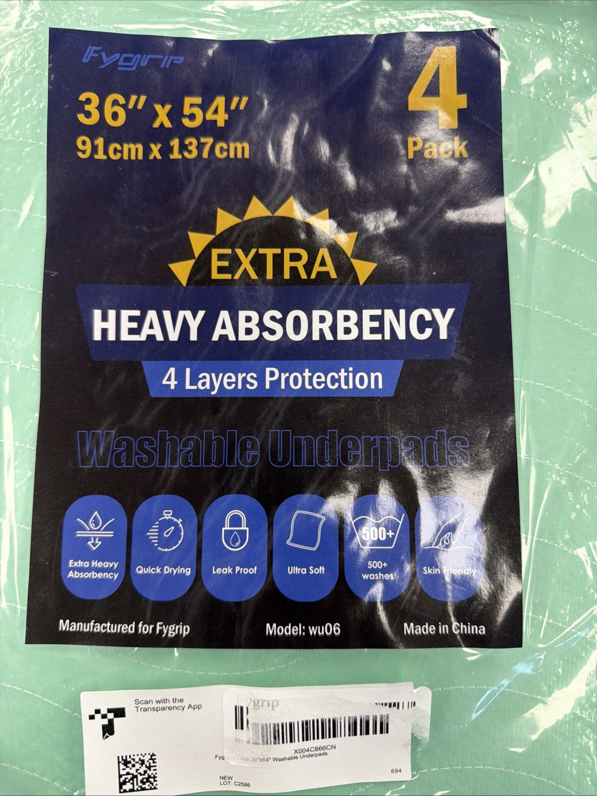 H-9. 4 Pack 36” x 54” Extra Heavy Absorbency Washable 4 – 36″ x 54″, Green
