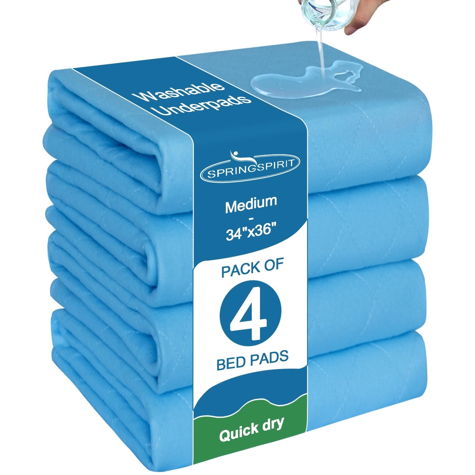 Bed Pads Washable Waterproof 34” x 36” (Pack of 4) Underpads for Adults Blue