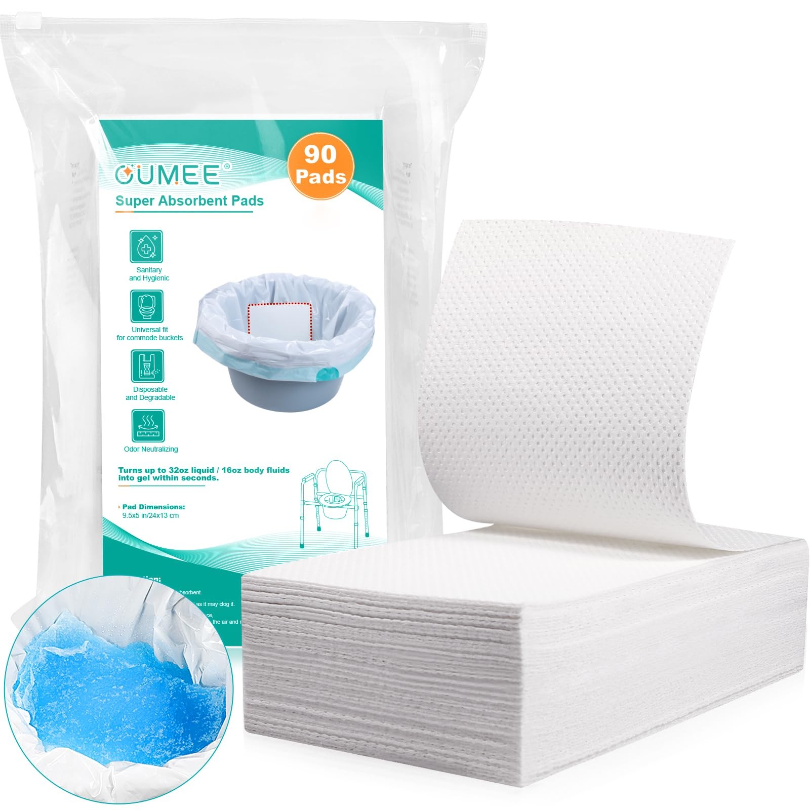 Oumee 90 Count Absorbent Commode Pads for Bedside Commode Bucket, Commode Lin…
