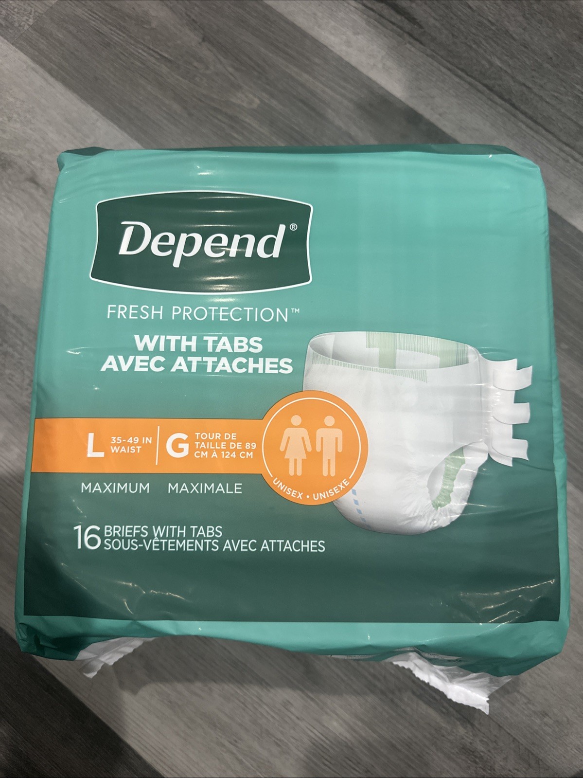 New Depend Fresh Protection Unisex Underwear Size Large 16 Briefs w/ Tabs
