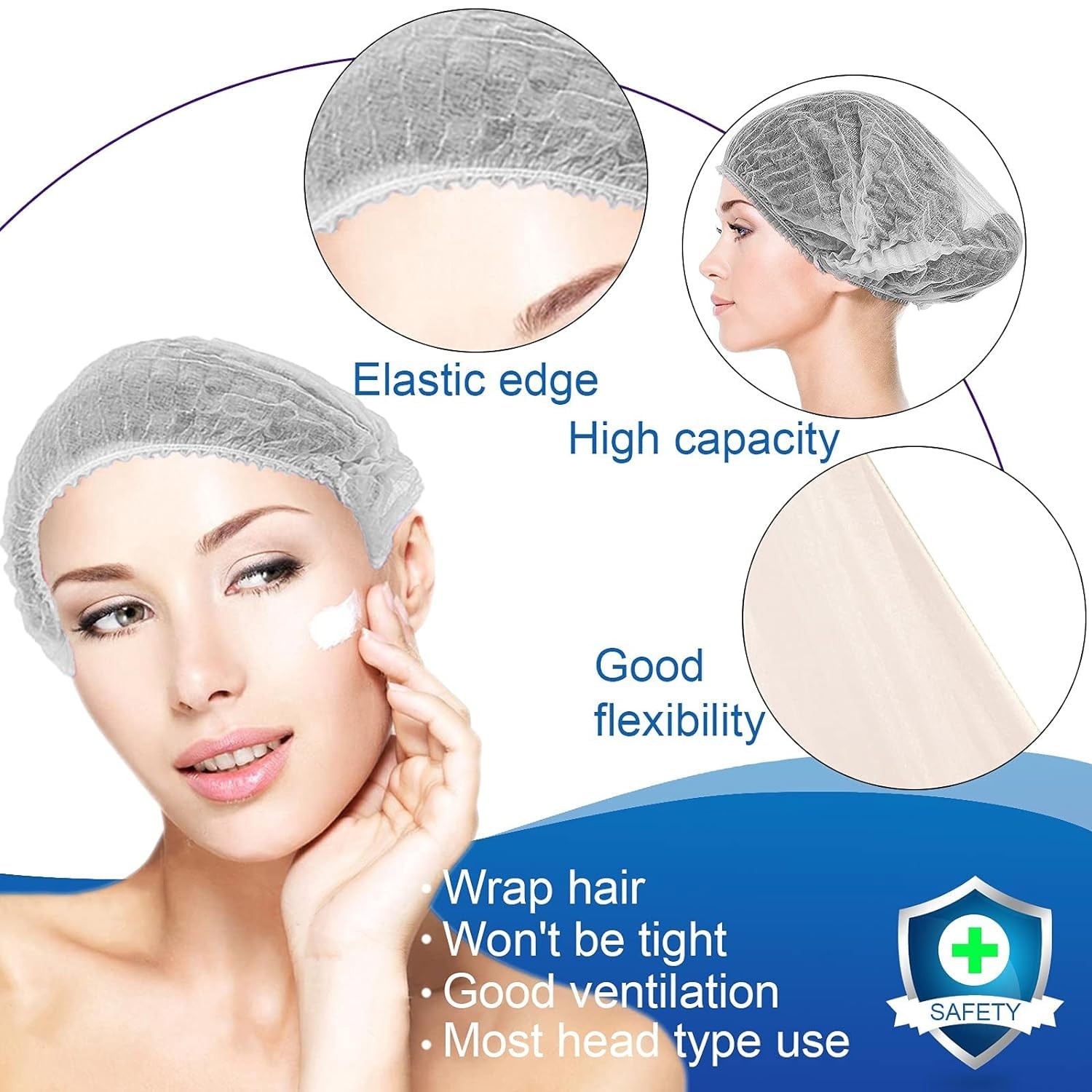 Disposable Bouffant Caps 100pcs,24inches Hair Net, Elastic Dust Cap for Food …