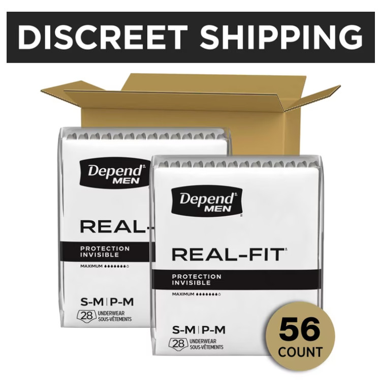 Depend Real Fit Incontinence Underwear for Men, Adult, S/M, Grey, 56 Count