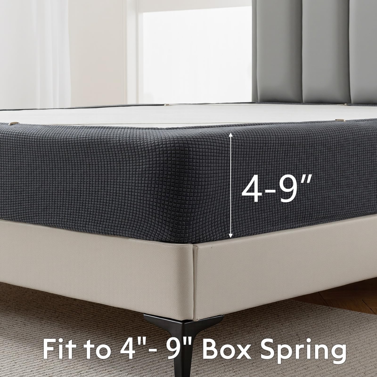 Jacquard Box Spring Cover Queen Dark Grey Stretchy Bed Skirt Heavy Duty Wrap Aro