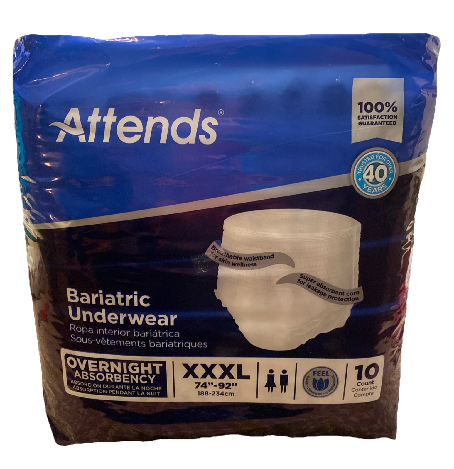 ATTENDS (4) bags; 3XL Pull Up Disposable Underwear 300+ lbs; NEW; Cottony Soft