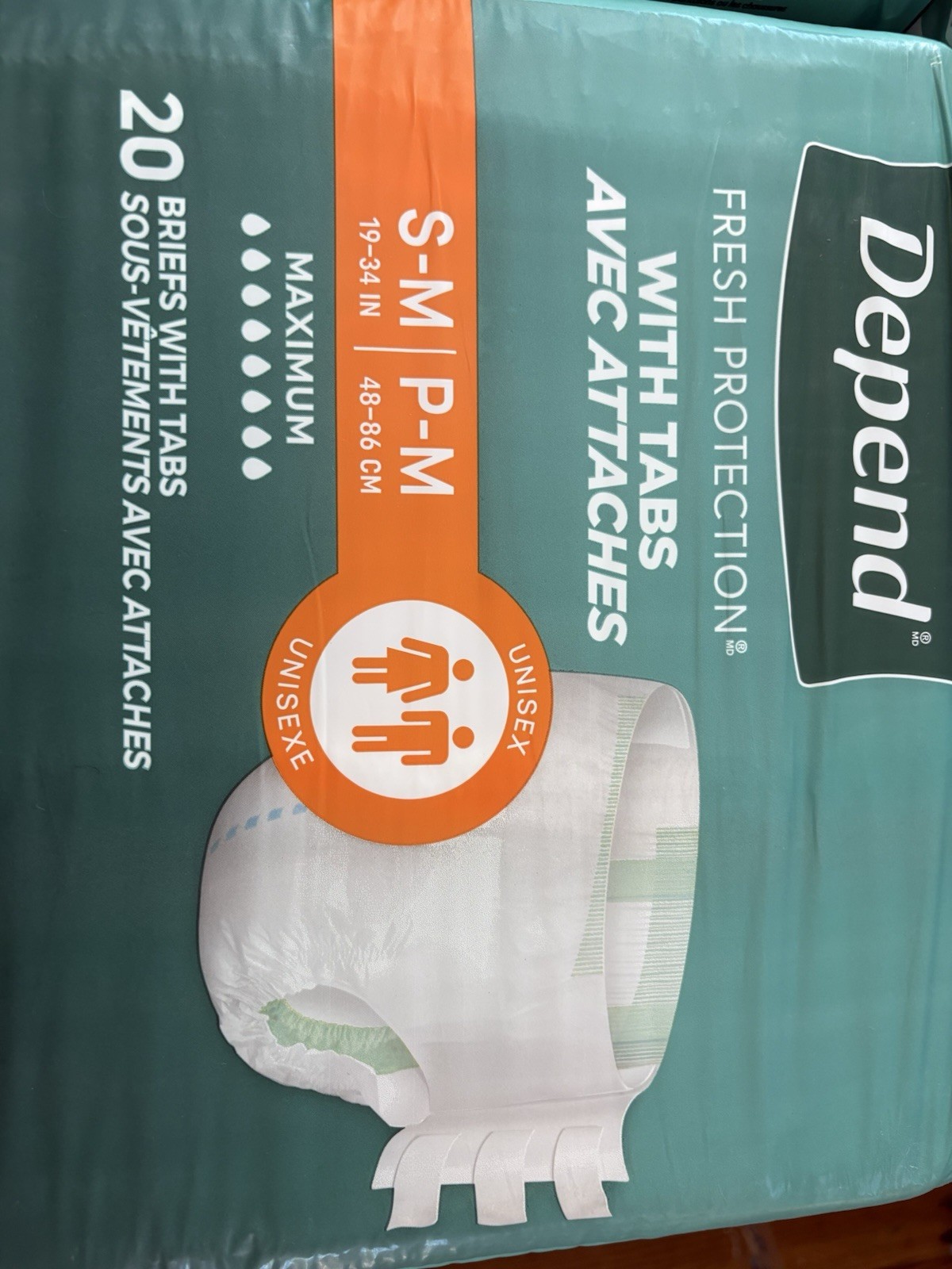 Depend Fresh Protection Unisex Briefs with Tabs 60 Count, Size Small-Medium