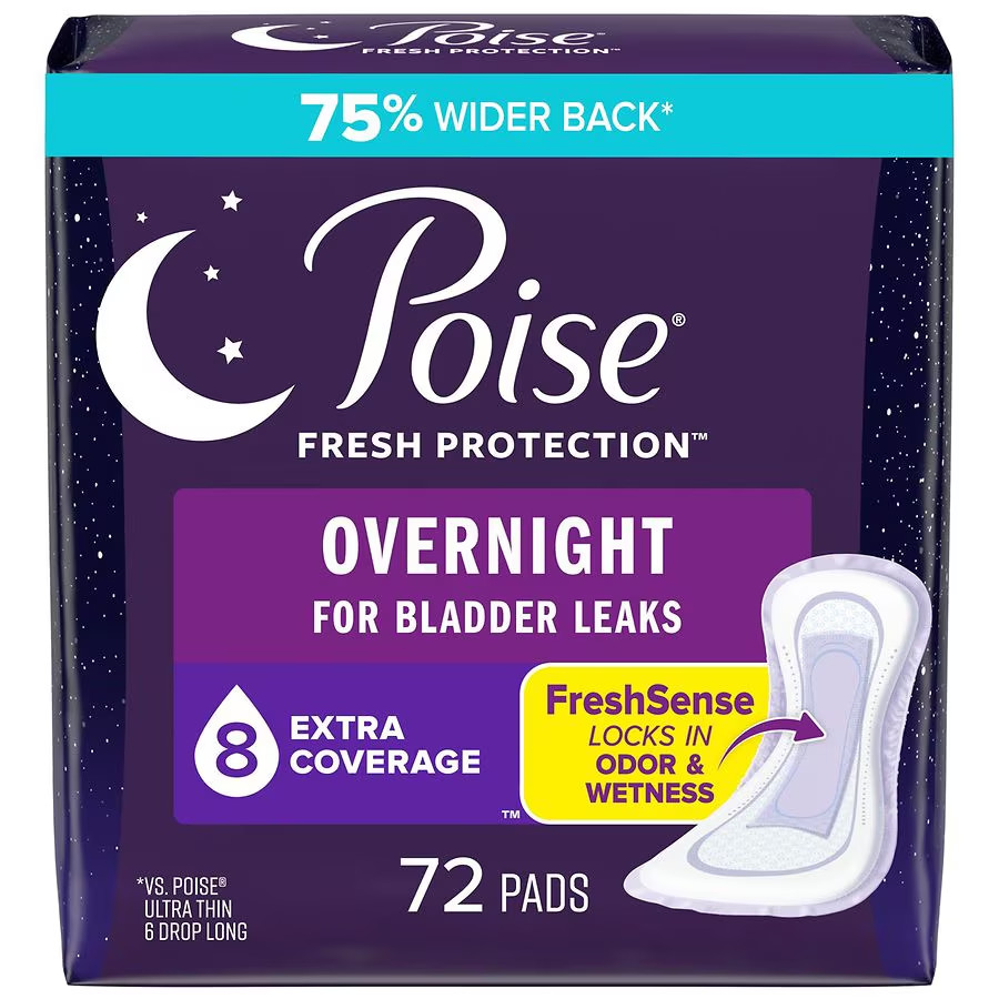 Poise Overnight Incontinence Pads, Ultimate Absorbency – 72 Count
