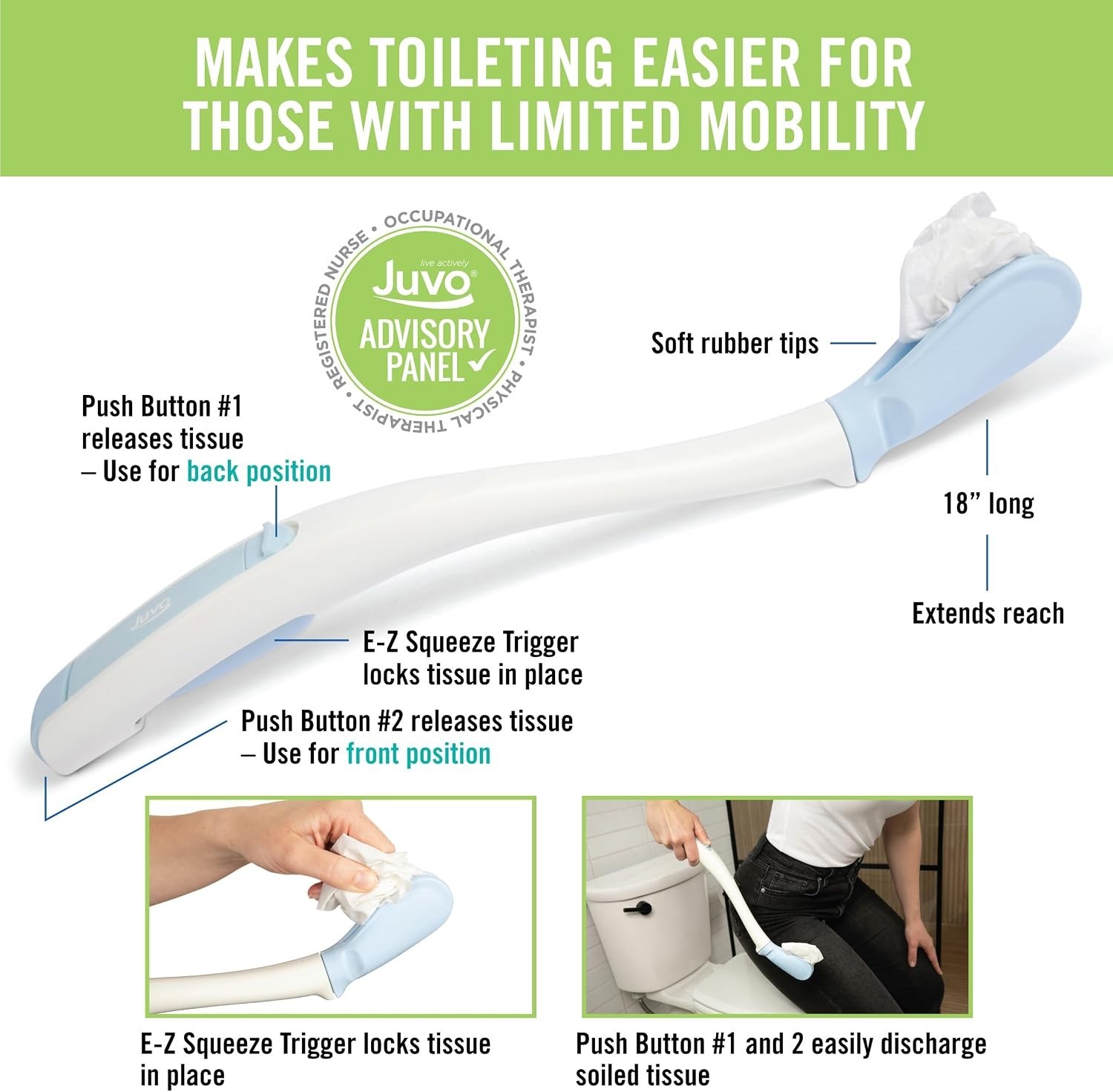 18-inch Comfort Wiping Tool – Bathroom Aid with Easy Squeeze Trigger & Cover