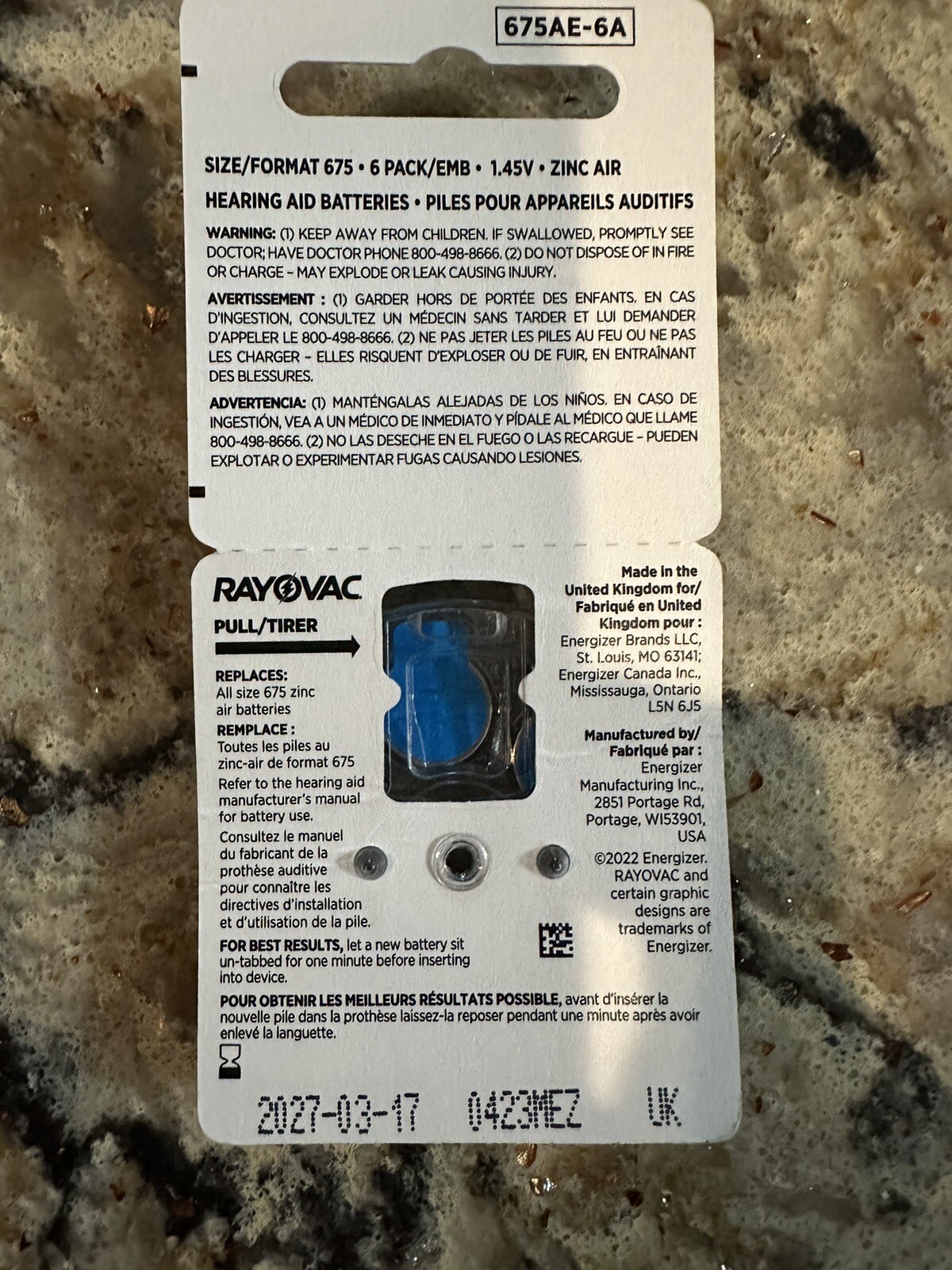 6-Pack Rayovac Extra Size 675 ~1.45V Hearing Aid Button Batteries