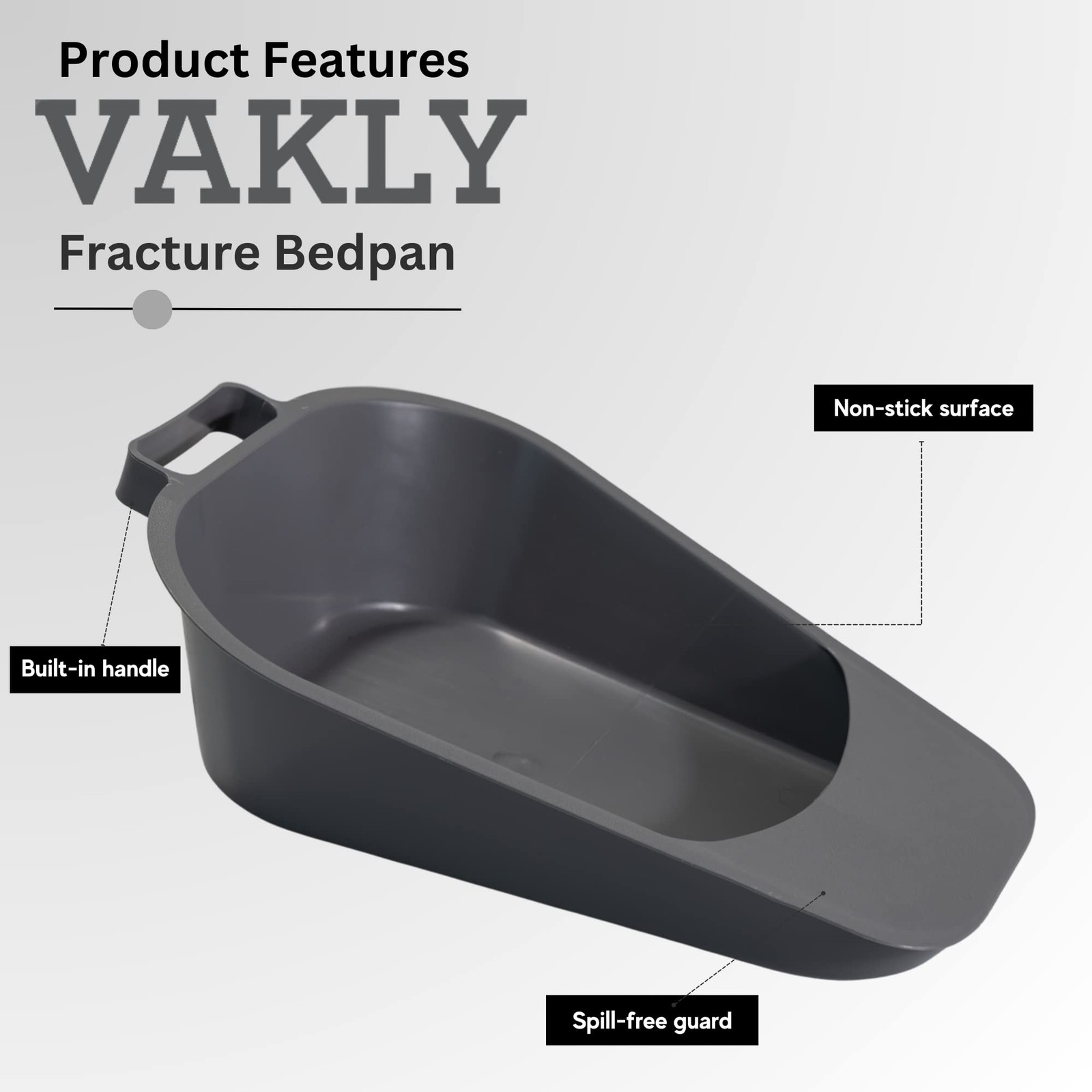 Vakly Fracture Bedpan – Portable Easy-Clean Plastic Bed Pan with Built-in Han…