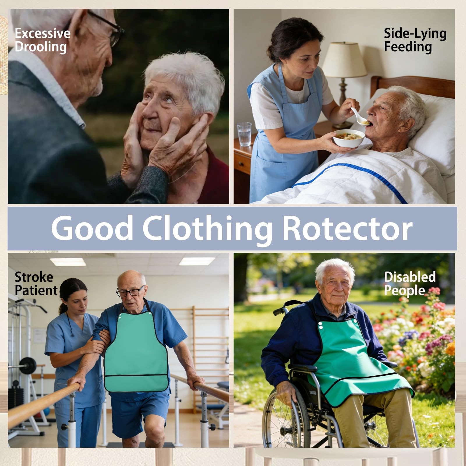 3 Pcs Adjustable Adult Bibs for Seniors, Waterproof Washable Clothing Protector