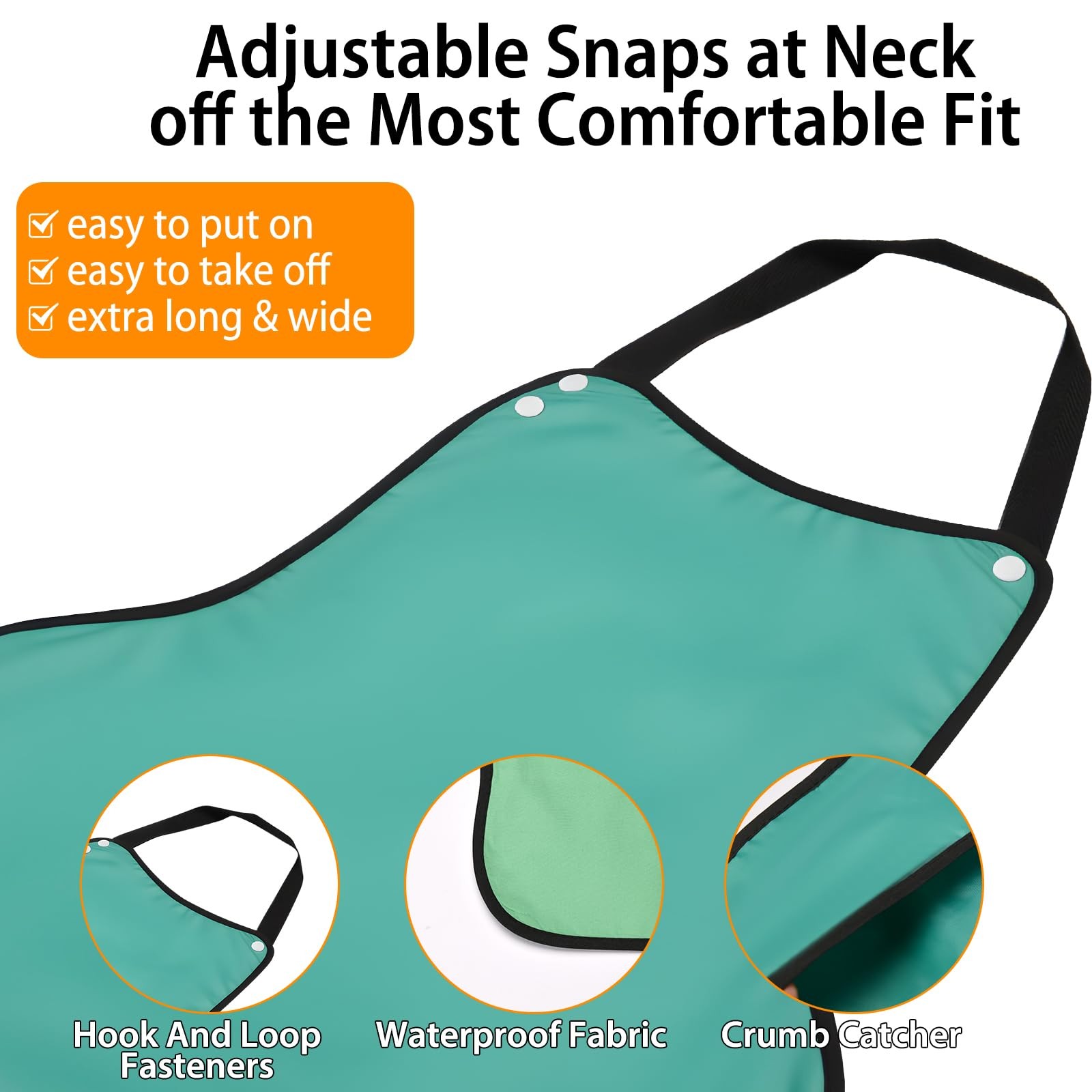 3 Pcs Adjustable Adult Bibs for Seniors, Waterproof Washable Clothing Protector