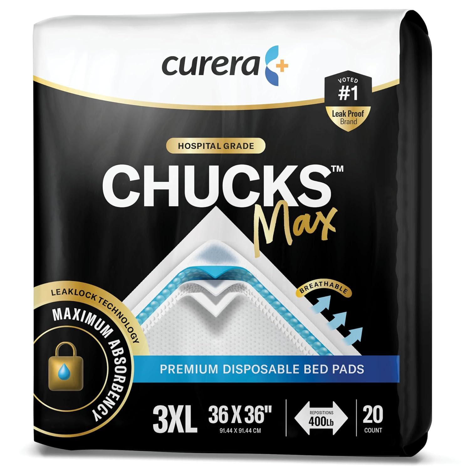 Chucks® MAX Hospital Bed Pads Disposable Adult 36 X 36 Breathable Incontinence P