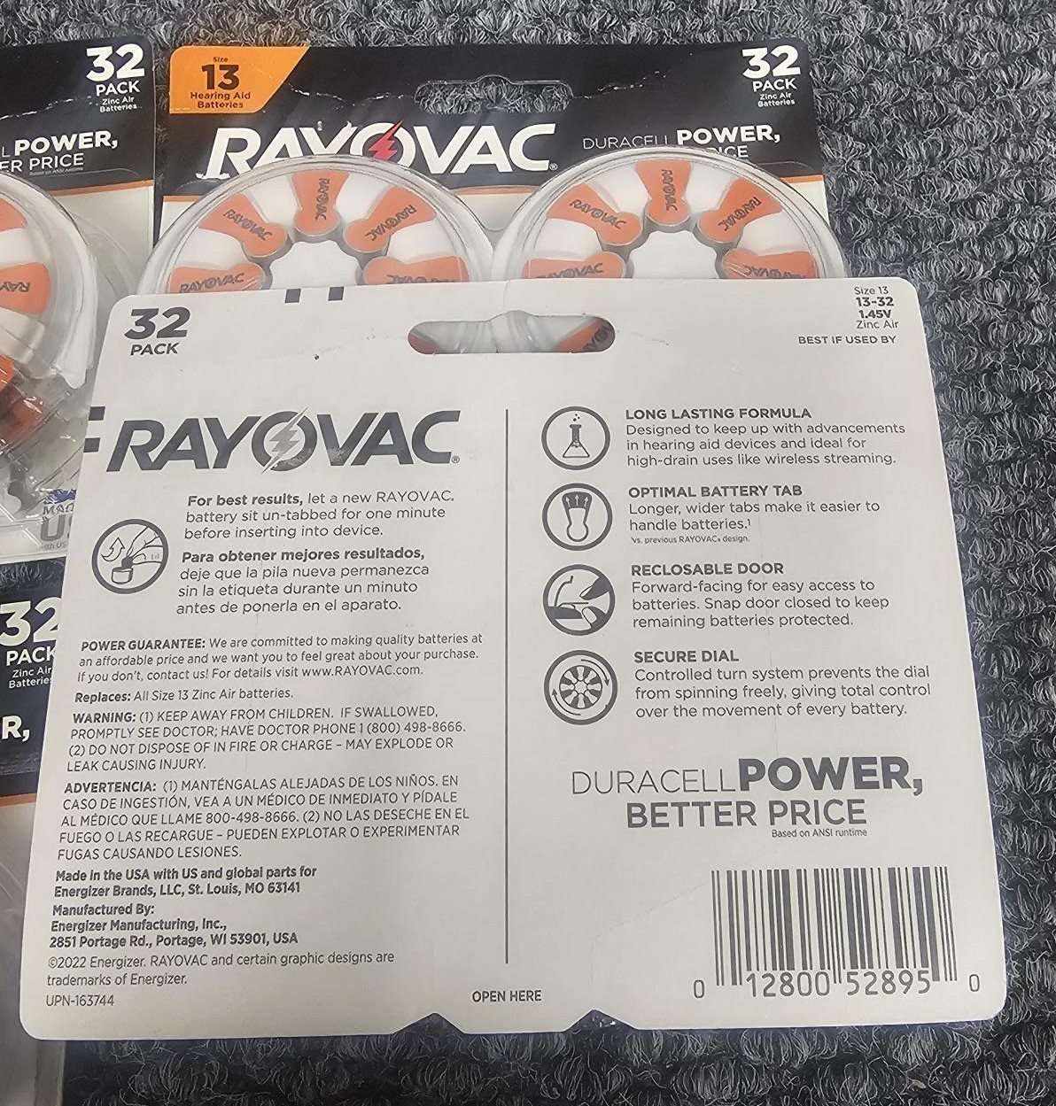4 X RAYOVAC SIZE 13 HEARING AID BATTERIES 32 COUNT TOTAL 128 batteries 5/27 exp