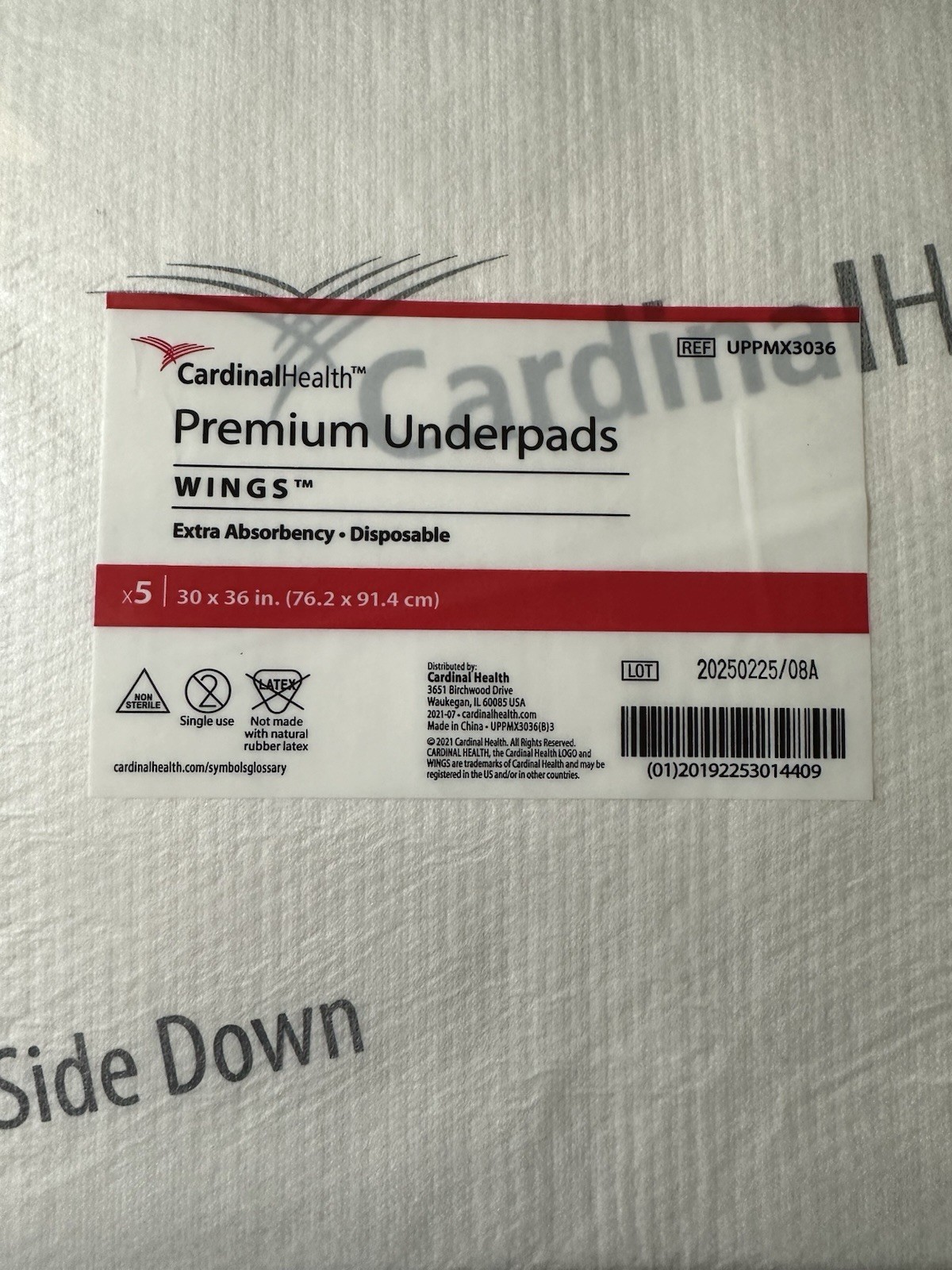Cardinal Wings Repositioning Underpads 30×36 heavy absorbancy, one pack of 5.