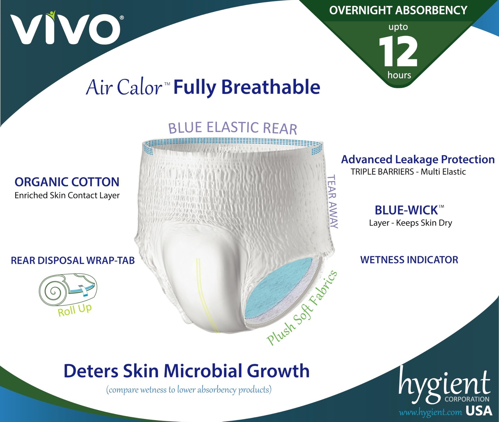 VIVO Organic Cotton Sensitive Skin Overnight Adult Incontinence Pullup Underw…
