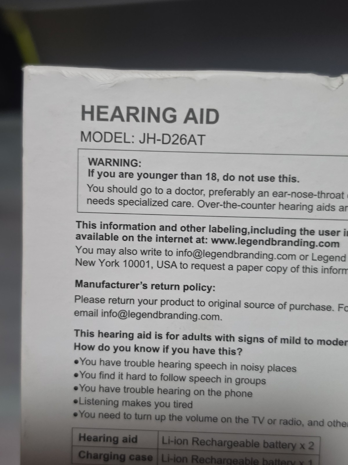 Sharper Image Smart OTC Hearing Aids Noise Cancelling JH-D26AT 20 Hours Recharge