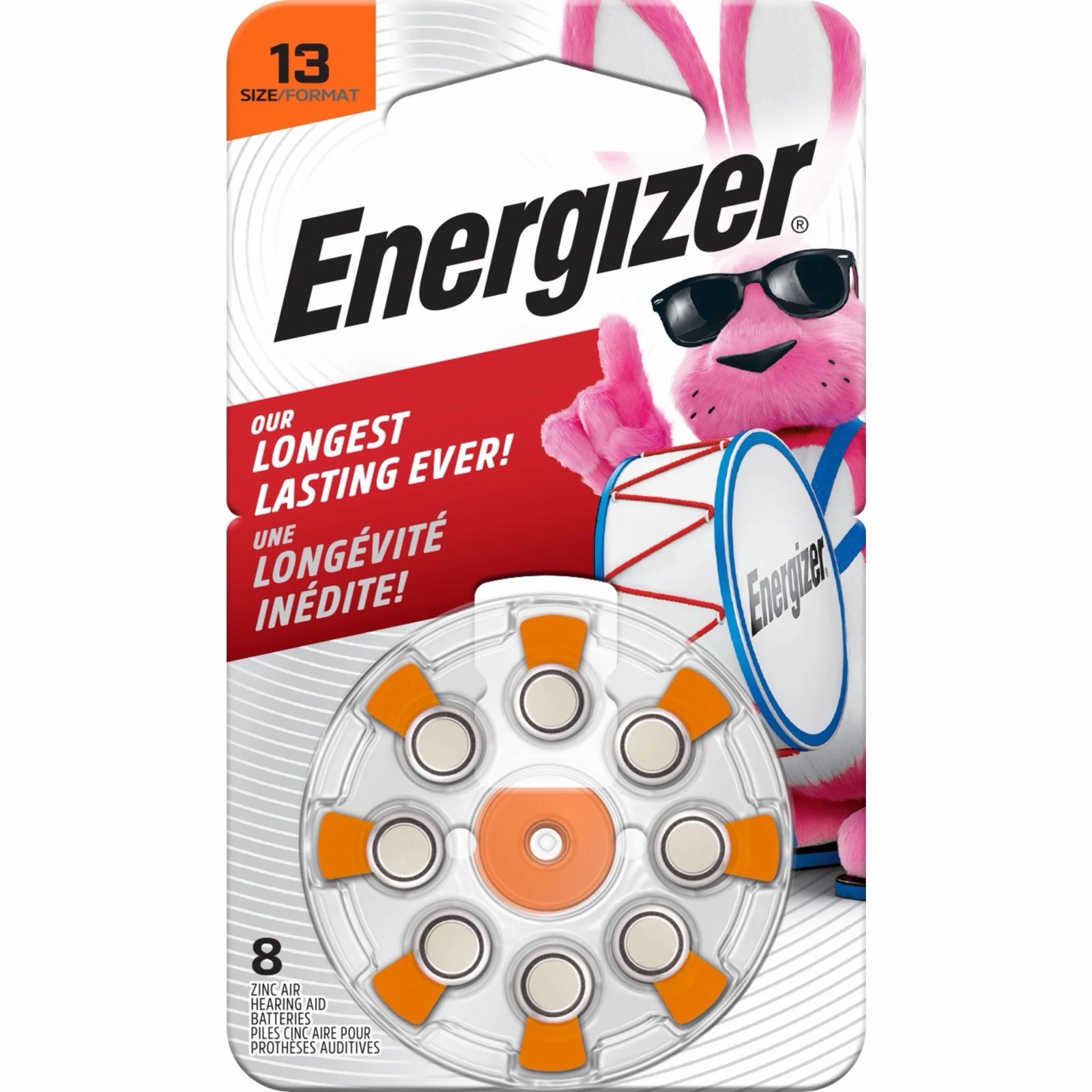 ENERGIZER 8-Pack AZ13DP8 Size 13 Alkaline ZincAir Batteries for Hearing Aids NEW
