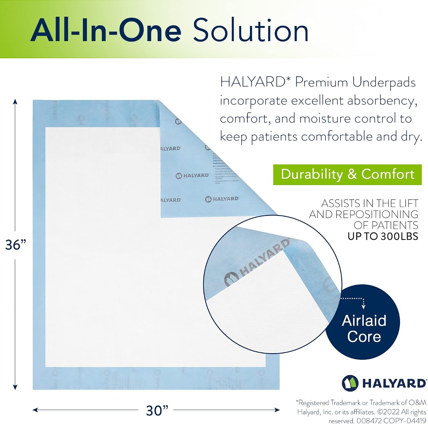 HALYARD Premium Disposable Underpads, 30×36″ Blue, 10-Pack Adult Chux Pads