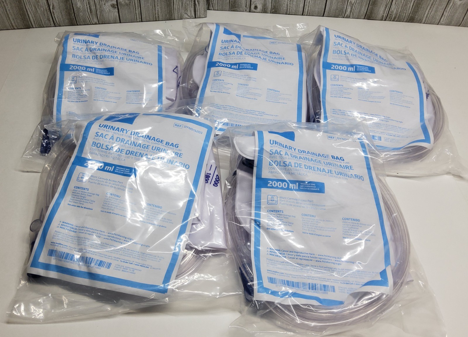 MEDLINE URINARY 2000ML DRAINAGE BAGS LOT OF 5